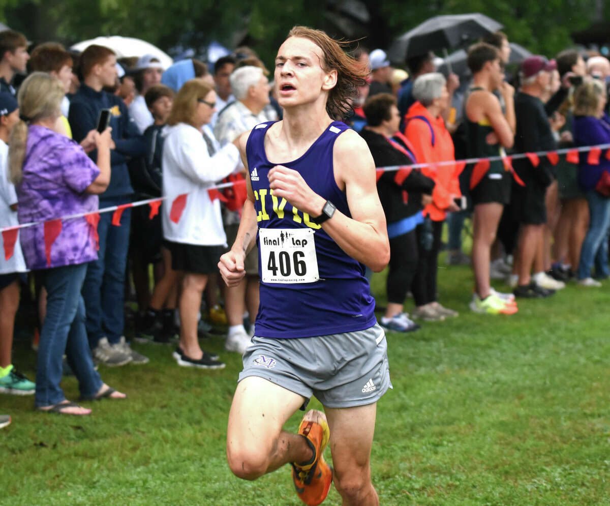 CM senior Jackson Collman, shown in the final meters at the Granite City Invite on Sept. 3, turned in a PR with a 12th place finish in the Class 2A boys race Saturday at the First to the Finish Invite at Detweiller Park in Peoria.