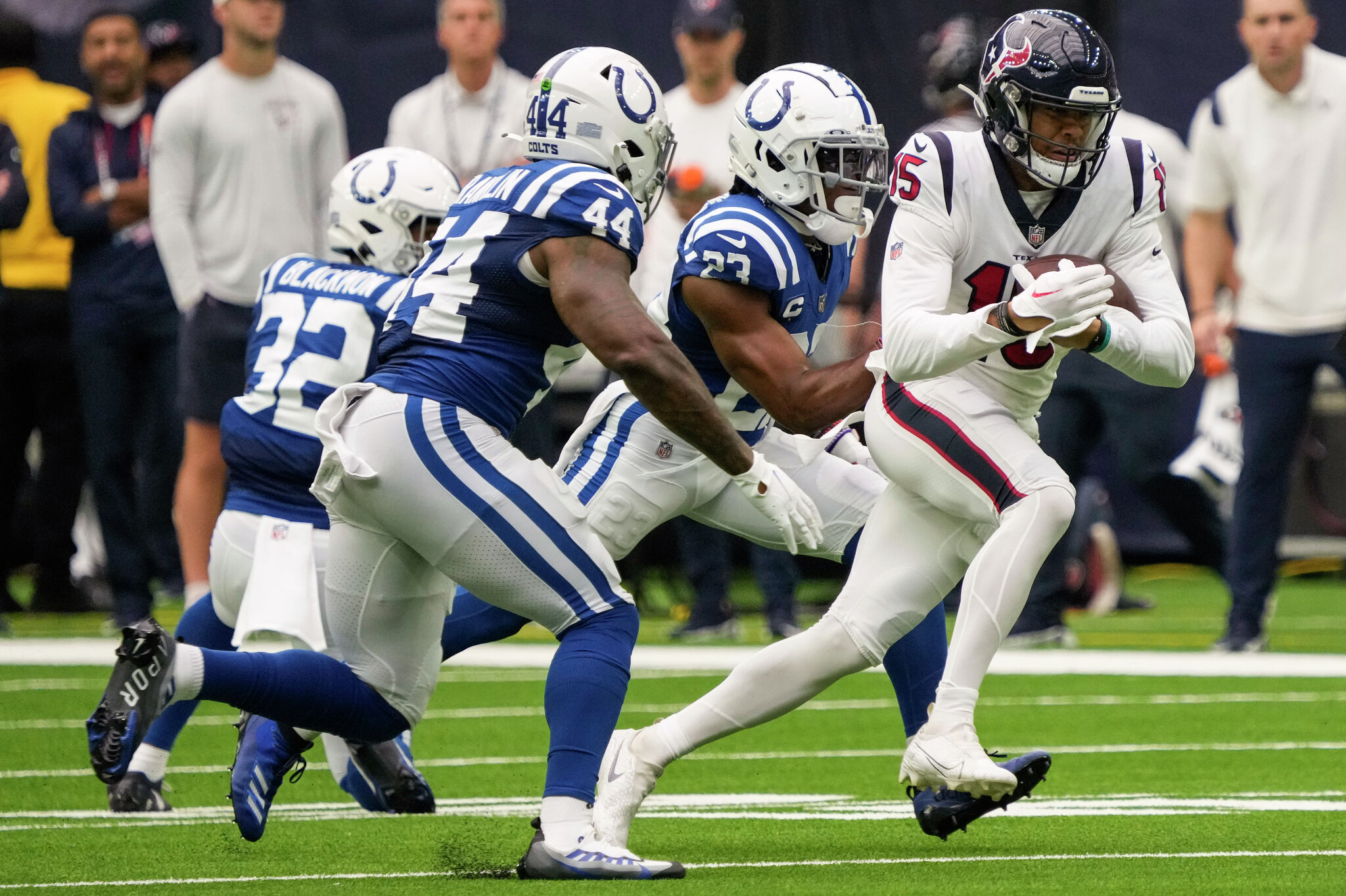 Houston Texans wide receiver Brandin Cooks (13) runs the ball upfield  during NFL football training camp, Thursday, Aug. 20, 2020, in Houston.  (Brett Coomer/Houston Chronicle via AP, Pool Stock Photo - Alamy