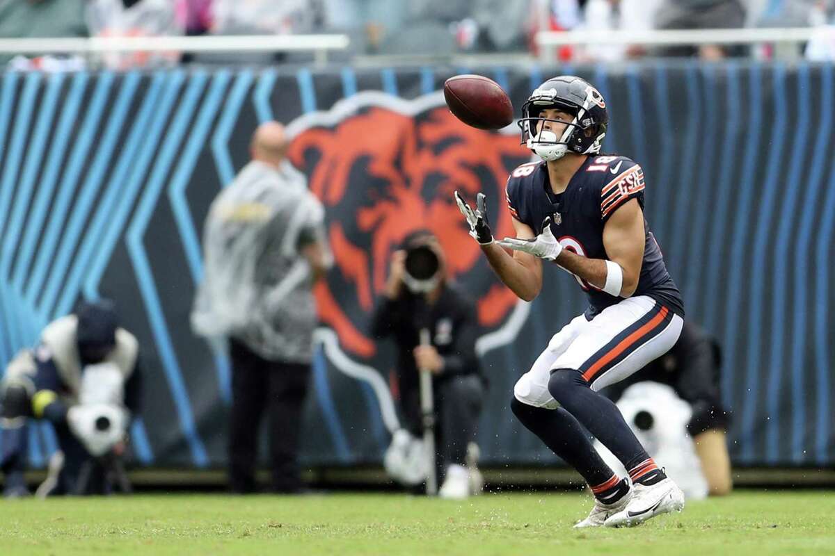 Chicago Bears’ Dante Pettis catches a 3rd quarter pass before running for a touchdown during 19-10 win over San Francisco 49ers during NFL game at Soldier Field in Chicago, IL, on Sunday, September 11, 2022.