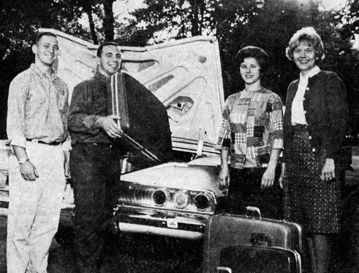 Getting ready to leave for Michigan State University to enroll as freshmen (from left) James Baumgartner, John Carter, Mary Kelly and Diane Jolly. The photo was published in the News Advocate on Sept. 13, 1962.