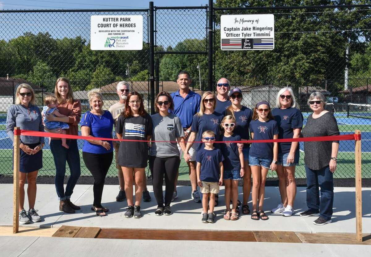Wood River Township held a ribbon cutting Saturday for its new “Court of Heroes” pickleball courts in Cottage Hills named in honor of Firefighter Capt. Jake Ringering and Pontoon Beach Police Officer Tyler Timmons.