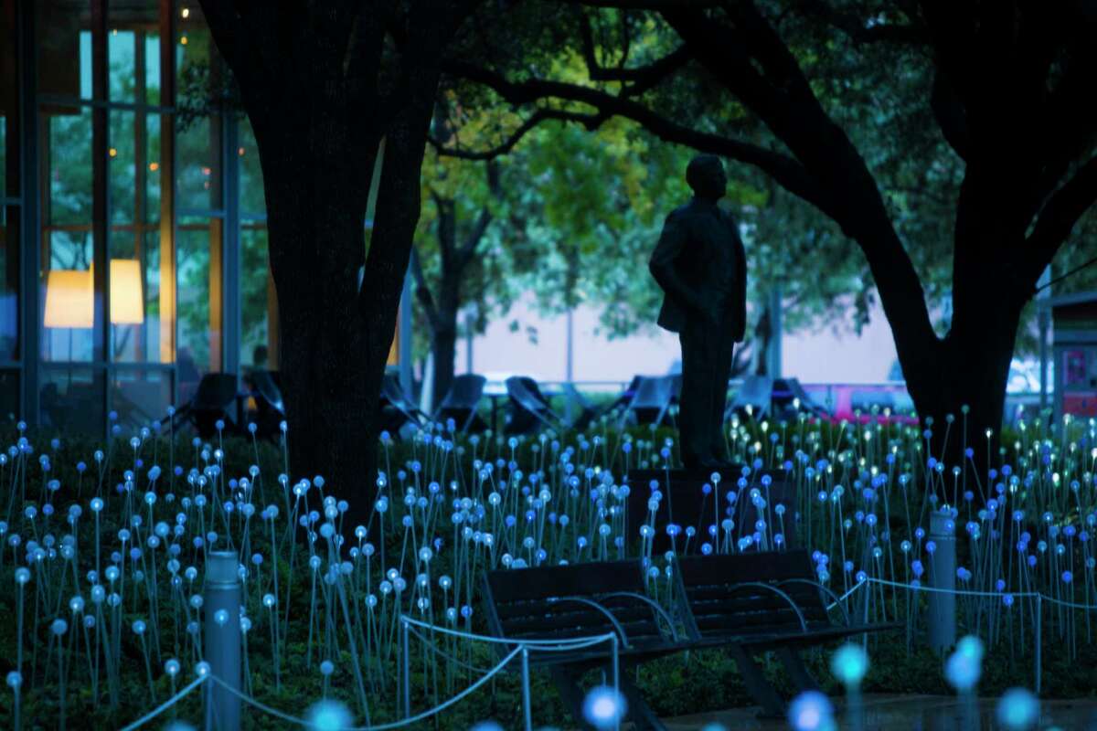 Austin's Lady Bird Wildflower Center is filled with lighted globes