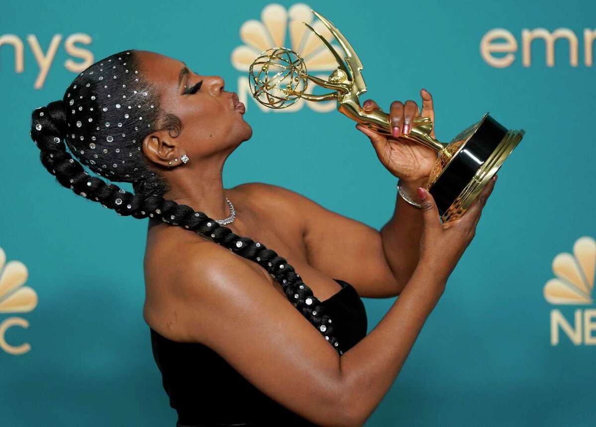 Sheryl Lee Ralph poses in the press room with the award for outstanding supporting actress in a comedy series for "Abbott Elementary" at the 74th Primetime Emmy Awards on Monday, Sept. 12, 2022, at the Microsoft Theater in Los Angeles.