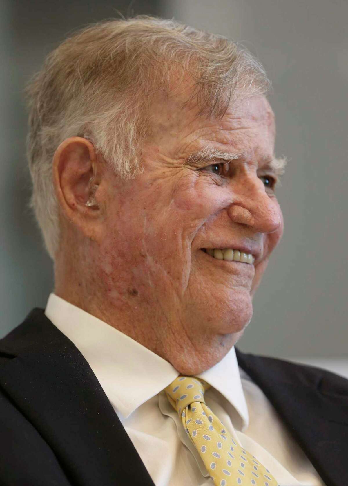 Lowry Mays smiles Tuesday, Sept. 25, 2018, during the dedication of the Mays Center for Experiential Learning and Community Engagement. Mays has died at the age of 87,