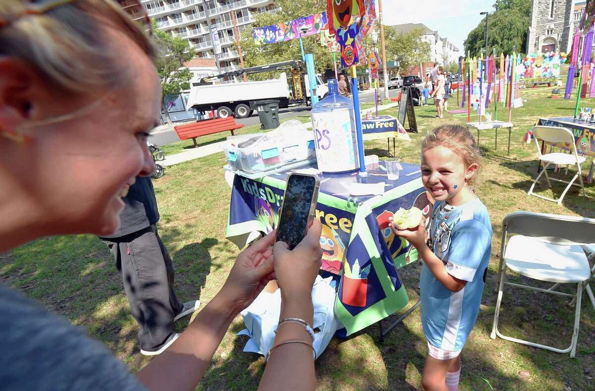 The annual Arts & Crafts on Bedford event on Bedford Street in downtown Stamford, Conn., on Saturday September 10, 2022. Arts & Crafts on Bedford brings juried artisans from throughout the Northeast who will display and sell juried works including ceramics, fiber arts, fine art, jewelry, metal, photography, painting, wood and more. Arts & Crafts on Bedford is presented by Stamford Downtown Special Services District and sponsored by 95.9 The Fox, Star 99.9, WEBE 108 and Happyhaha.com Photography.