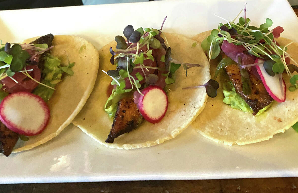 Fish tacos at with pickled red onion Tatu Tacos & Tequila, newly relocated to Troy.
