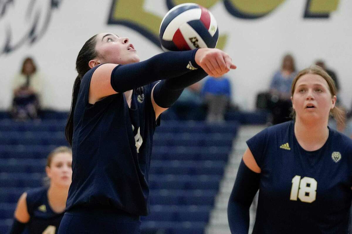 Lake Creek's Kinzie Riley passes during a high school volleyball match against Montgomery, Tuesday, Sept. 13, 2022, in Montgomery, TX.