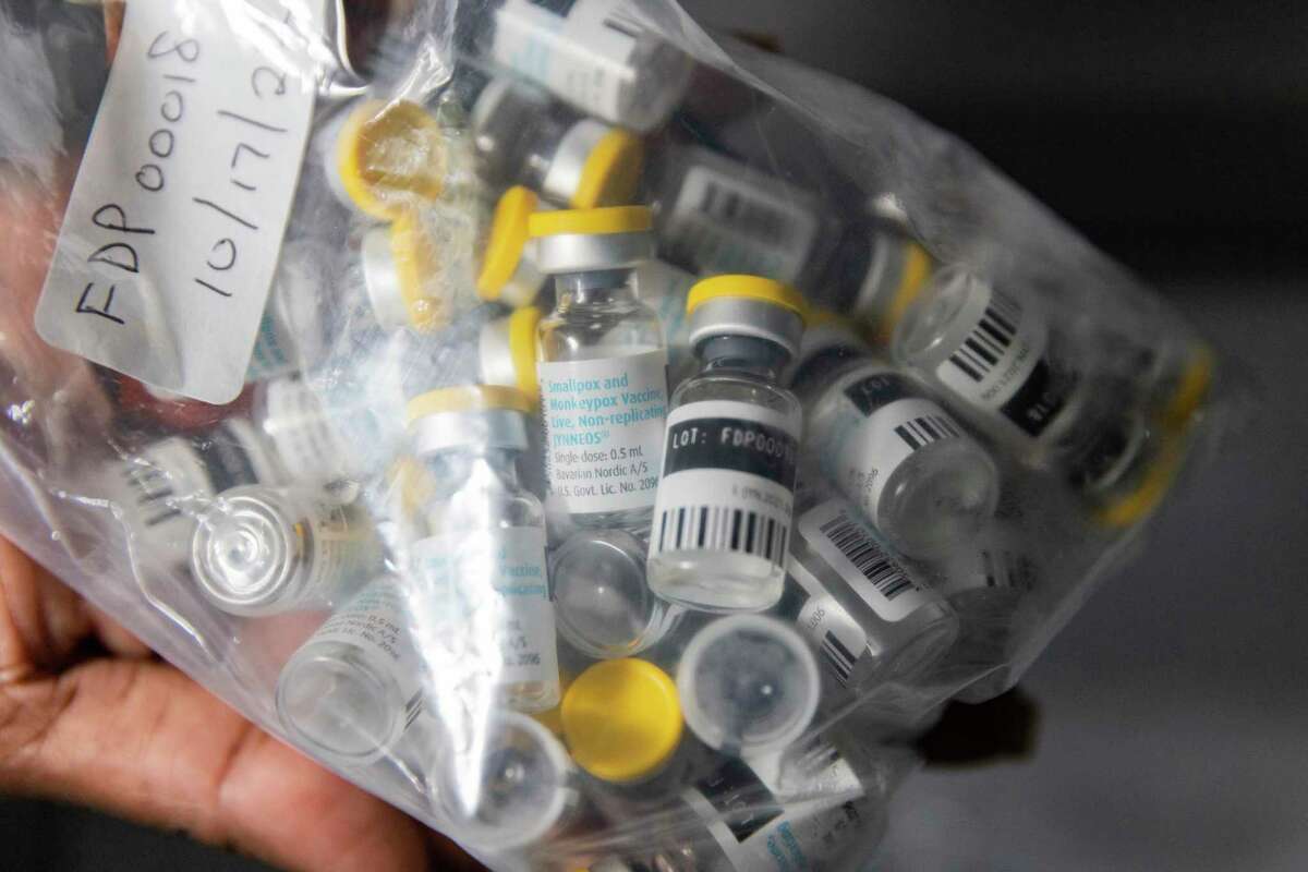 Vials of single doses of the vaccine for monkeypox are seen at a vaccinations site in New York.