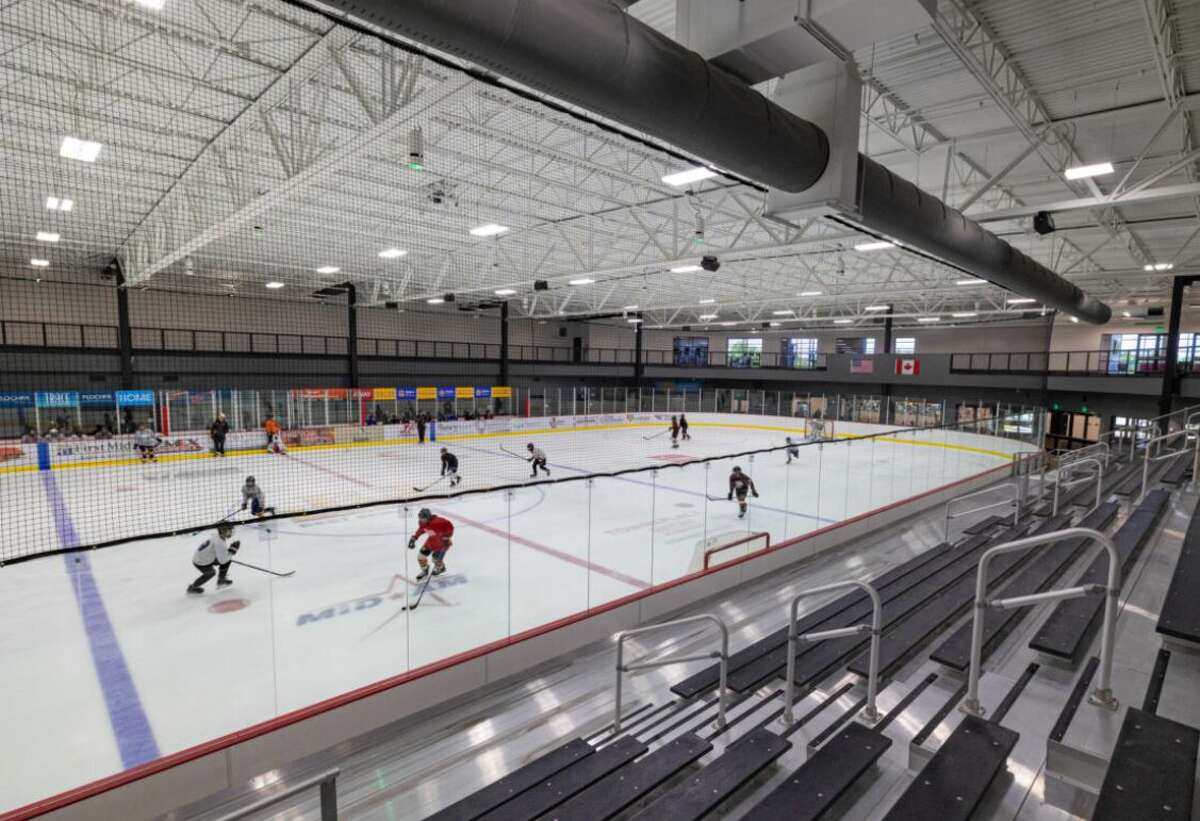 A National Hockey League regulation size ice rink with 650 seats, two community spaces, seven locker rooms, an elevated four-lane track and a fitness center are part of the recently completed R.P. Lumber Center in Edwardsville.
