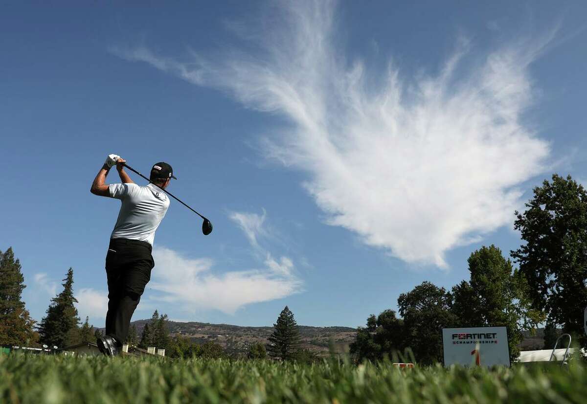 Webb Simpson tees off on the first hole during the Fortinet Championship Pro-Am at Silverado Resort in Napa on Wednesday. The PGA Tour event’s first round is Thursday, with coverage beginning at 3 p.m. on the Golf Channel.