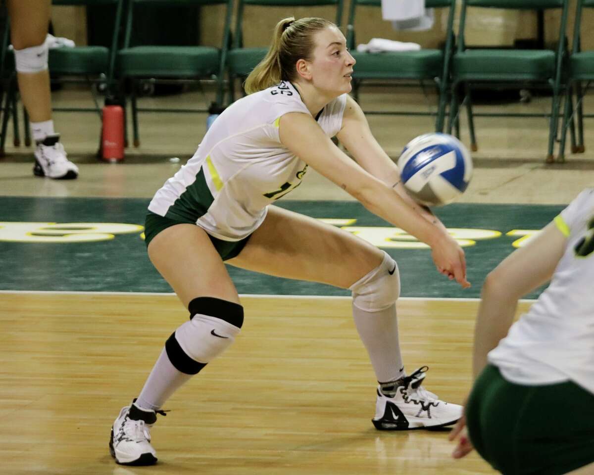 Midland College sophomore Petra Fernandez records a dig against Clarendon College at Chaparral Center on 9/14/2022.