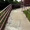 A cracked entrance ramp at Seth Haley Elementary School in West Haven photographed on September 15, 2022.