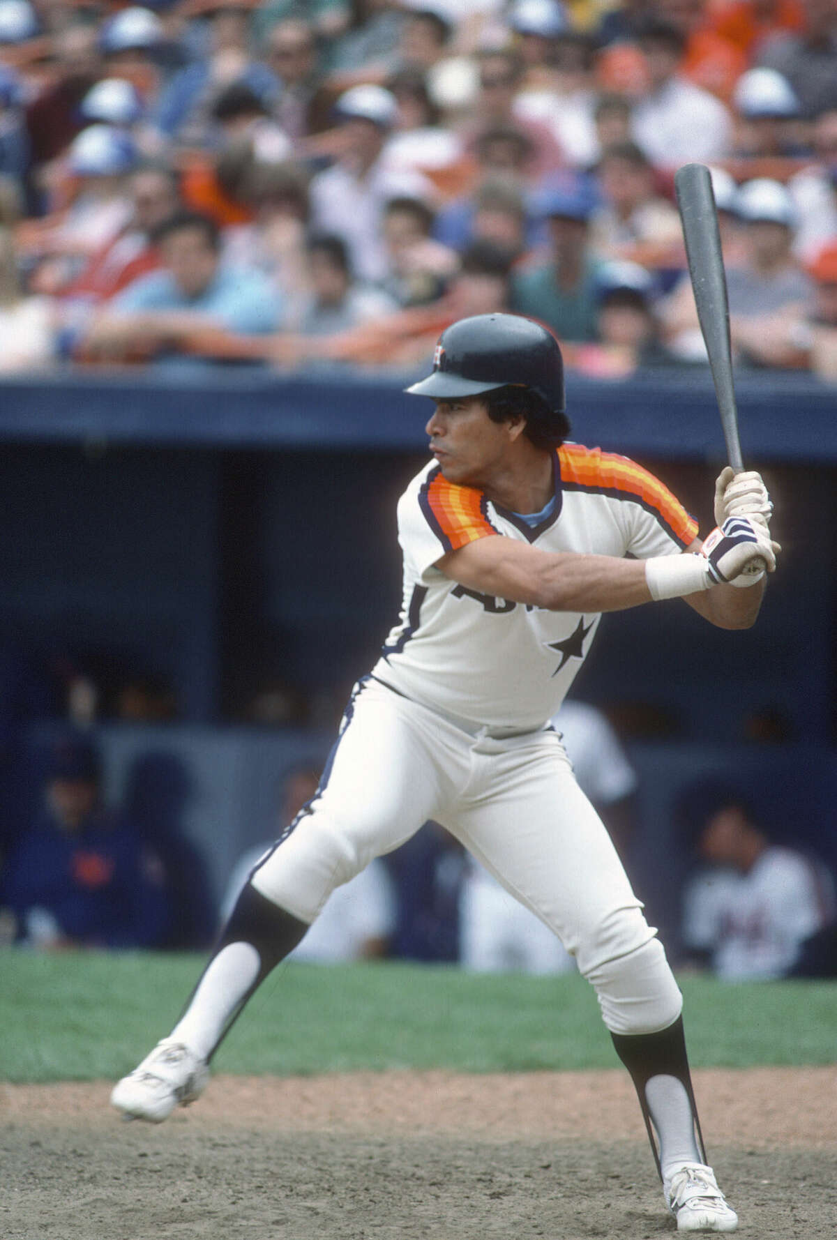 CIRCA 1980: Outfielder Jose Cruz #25 of the Houston Astros bats against the New York Mets. 