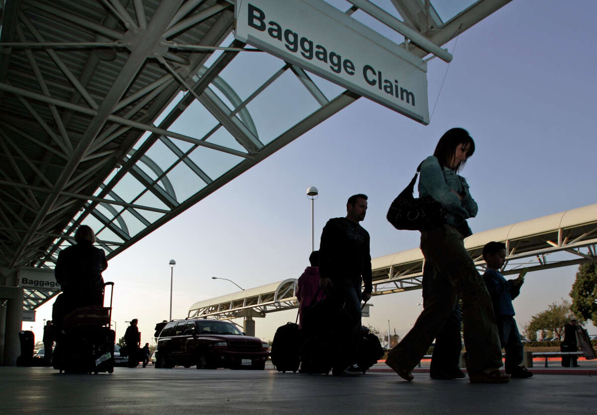 Passengers arrive at Ontario International Airport.