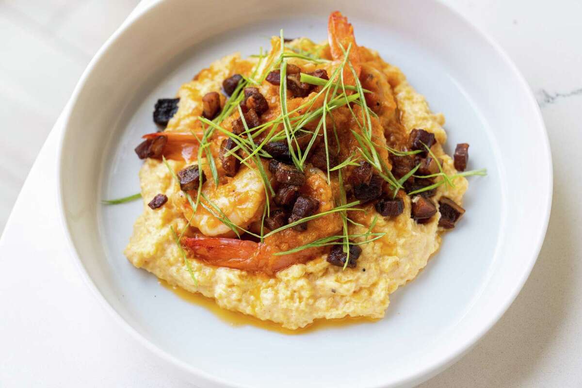 Shrimp and grits served on the rooftop lounge on the second level of Georgia James steakhouse, 3503 W. Dallas opening Sept. 16.