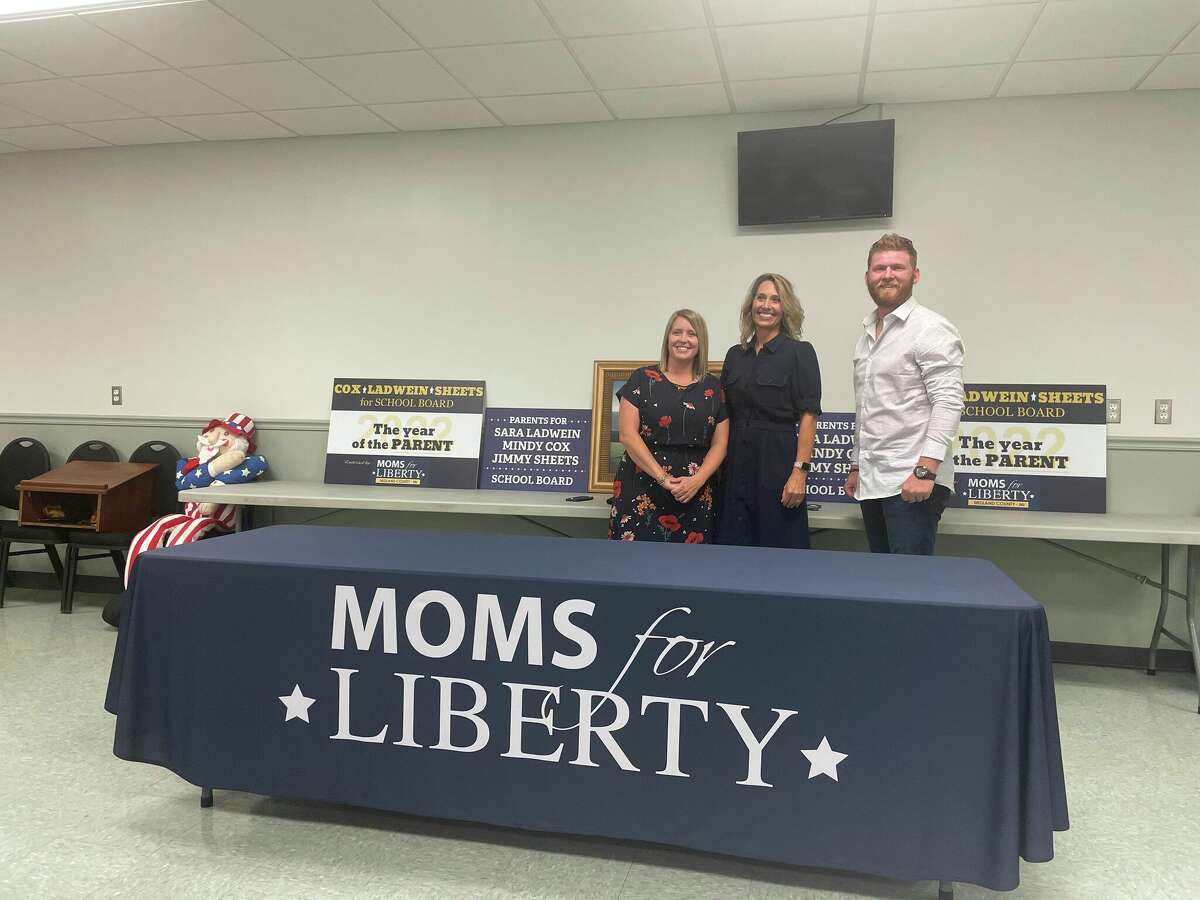 About 70 area voters attended a meet-and-greet on Thursday, Sept. 15, 2022 at the VFW Hall in Midland to hear speeches from Midland Public Schools board candidates (left to right) Mindy Cox, Sara Ladwein and Jimmy Sheets. 