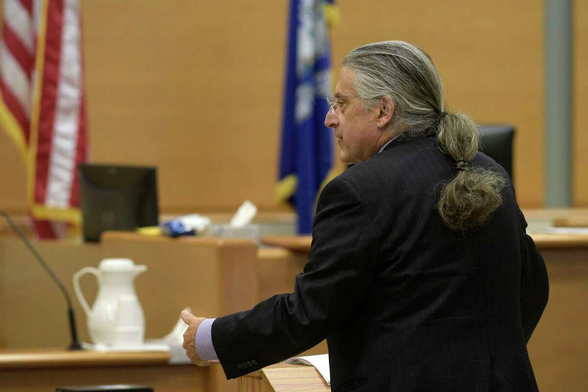 Norman Pattis, attorney for Alex Jones, questions Brittany Paz, the corporate representative for Infowars, during the Alex Jones Sandy Hook defamation damages trial in Superior Court in Waterbury on Friday, September 16, 2022, Waterbury, Conn. H John Voorhees III / Hearst Connecticut Media.