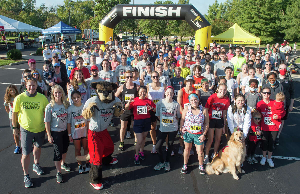 Runners gather at the finish line after last year’s Cougars Unleashed Homecoming Run & Pancake Breakfast at SIUE. This year’s race is scheduled for 8 a.m. Saturday.