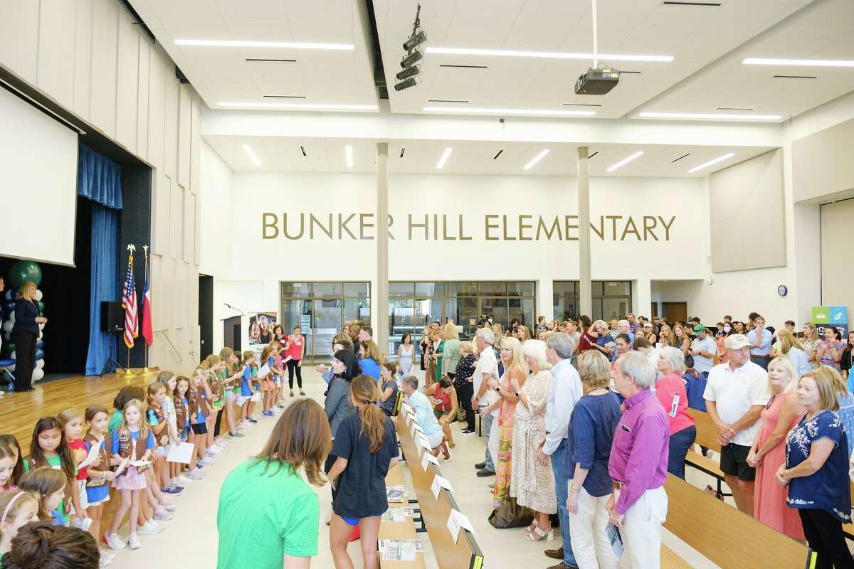 A full crowd turned out for a grand-opening ceremony on Wednesday, Sept. 14, for the rebuilt Bunker Hill Elementary School.