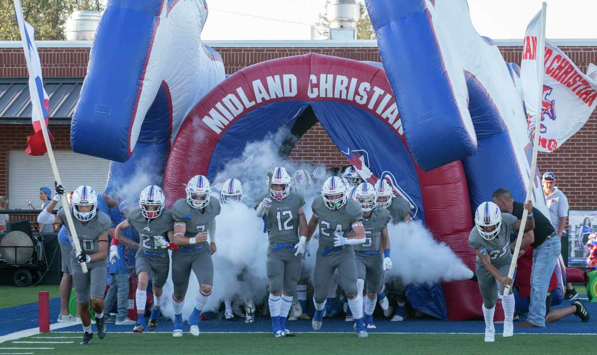 MCS players take the field during the Midland Christian 2022 Homecoming game against San Antonio Cornerstone 09/16/2002 at Gordon Awtry Field. Tim Fischer/Reporter-Telegram