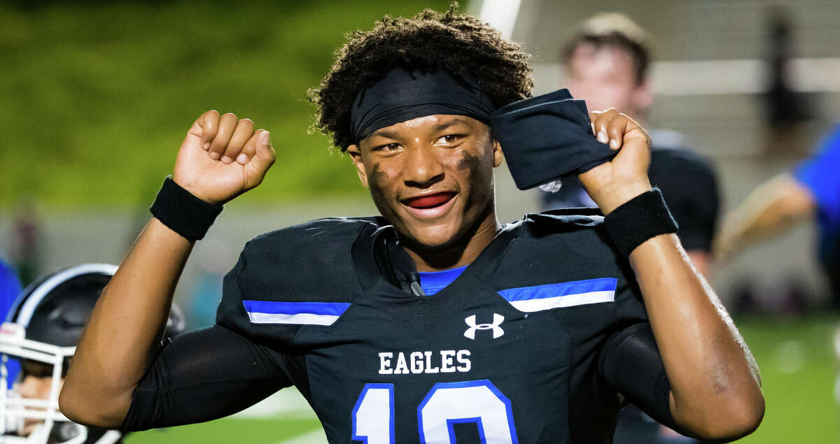 New Caney quarterback Nehemiah Broussard (10) is pictured walking off the field after defeating The Woodlands 14-7 in a district high school football game between The Woodlands and New Caney Friday, Sep 16, 2022, in New Caney.