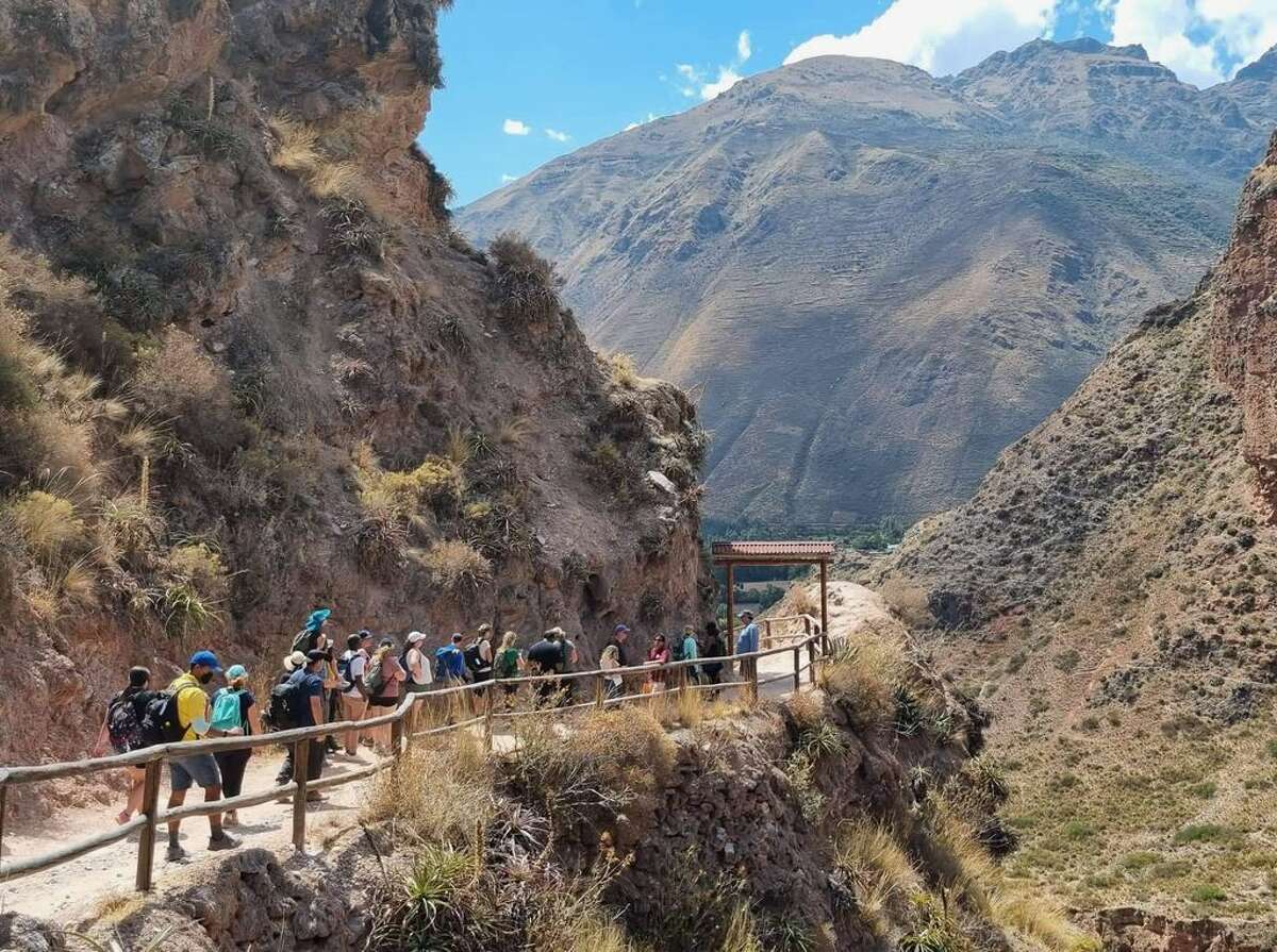 Our group, hiking in Peru during our trip with Adventures by Disney. The company's eight-day Peru trip is pretty strenuous.