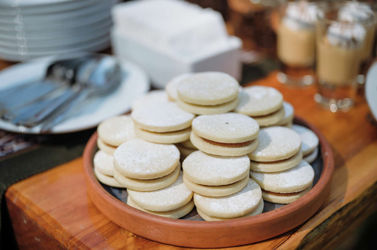 Peruvian alfajores, a buttery cookie sandwich with dulce de leche in the center.