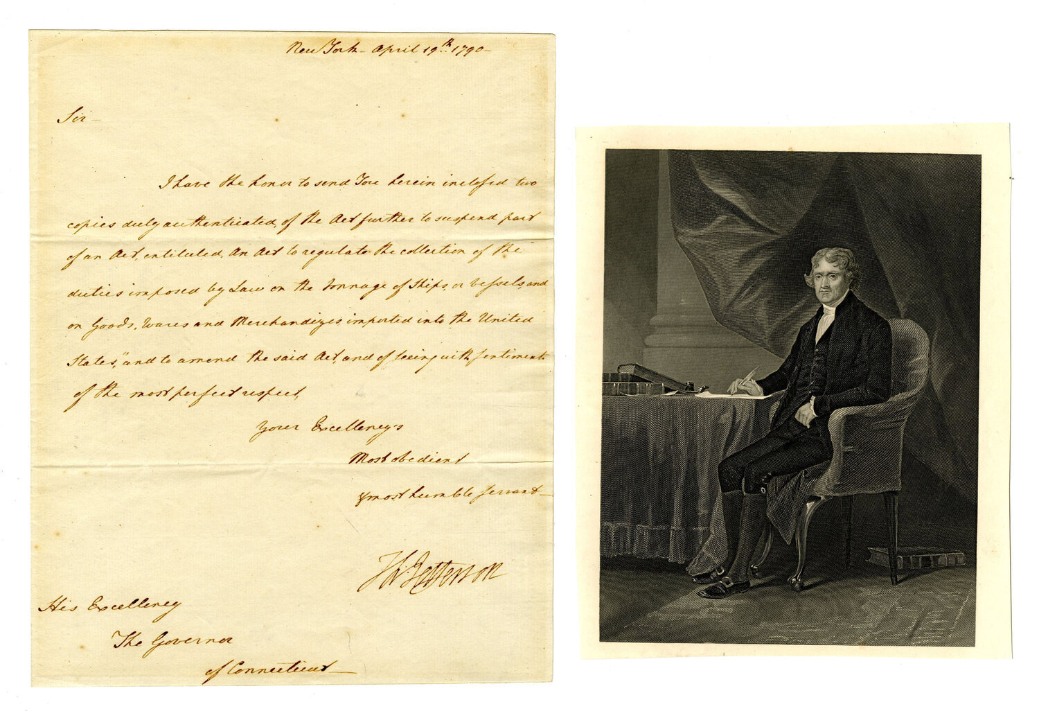 Letter to former CT governor from Thomas Jefferson for sale