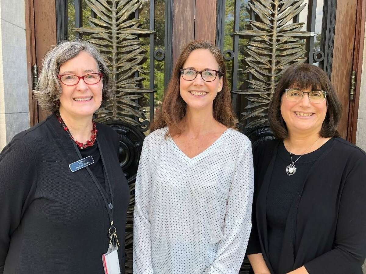 The Ridgefield Library recently welcomed Jane Lindenburg as the library’s new development director. From left, Ridgefield Library Assistant Director Andy Forsyth, Jane Lindenburg and Ridgefield Library Director Brenda McKinley