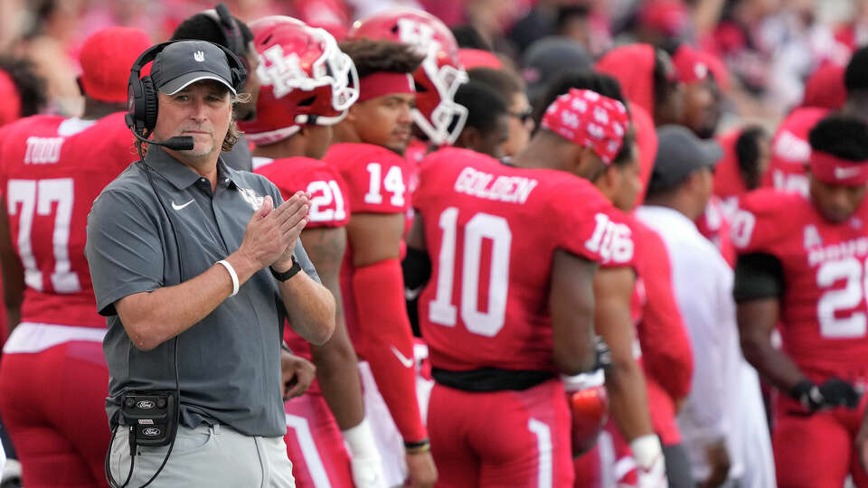 Houston Cougars head coach Dana Holgorsen on the sideline during the first half of a NCAA college football game at TDECU Stadium on Saturday, Sept. 17, 2022 in Houston.