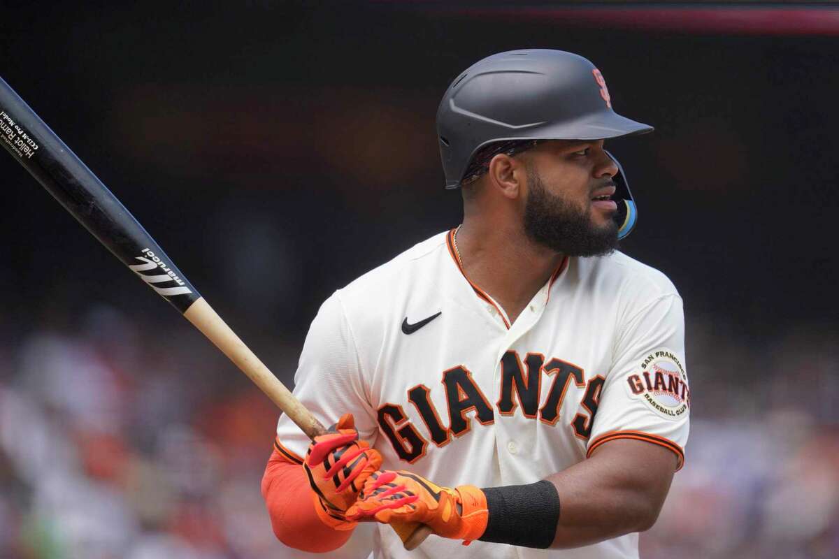 San Francisco Giants' Heliot Ramos against the Los Angeles Dodgers during a baseball game in San Francisco, Sunday, June 12, 2022. (AP Photo/Jeff Chiu)