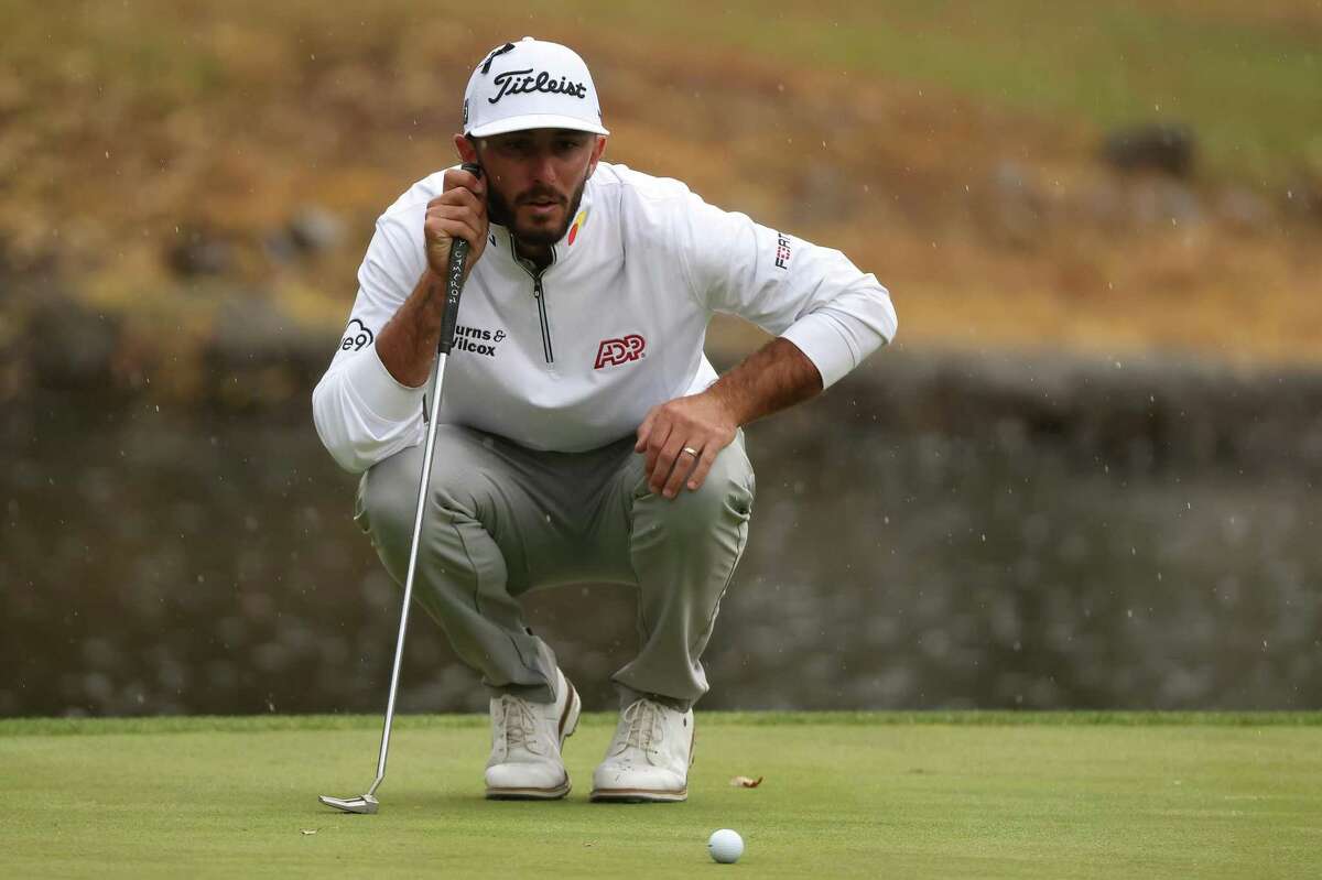 Max Homa, who successfully defended his title, lines up a putt on No. 15 during the final round of the Fortinet Championship at Silverado Resort and Spa North course in Napa.