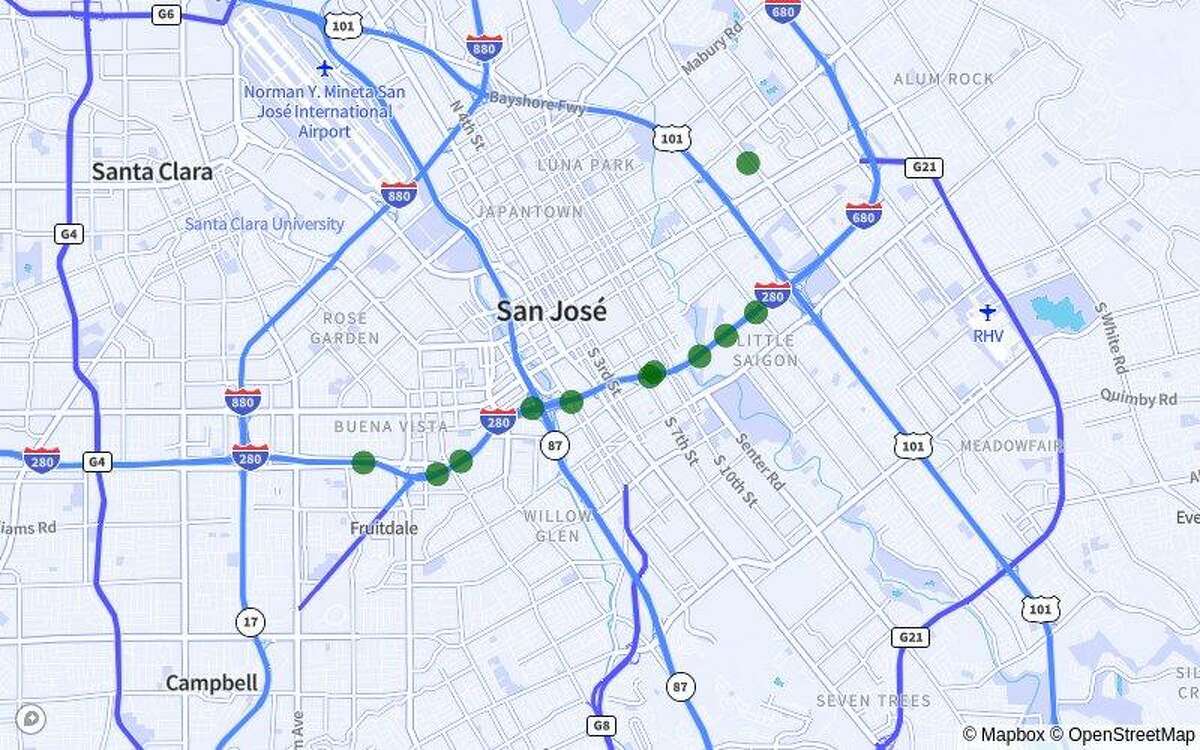 That stretch of I-280 from Meridian Avenue to Wilshire Boulevard in San Jose was the eighth deadliest road in California, according to MoneyGeek.