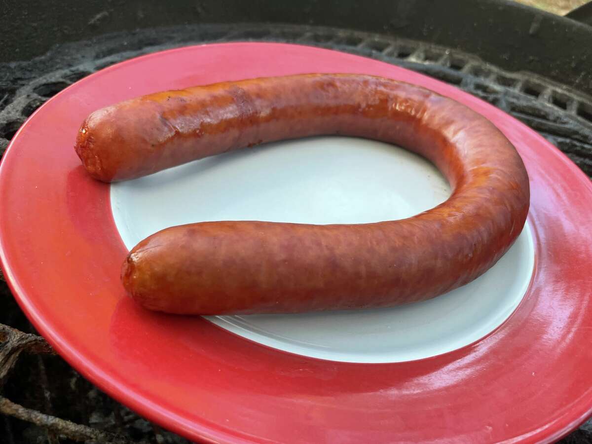 A link of Hillshire Farm smoked sausage is widely available at most grocery stores.