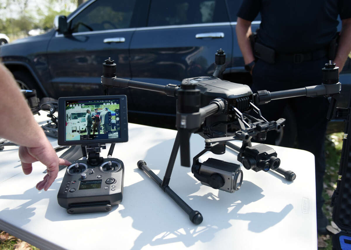 Westport Police Deputy Chief Ryan Paulson shows the advanced technology of the DJI Matrice drone at the Division of Emergency Management and Homeland Security (DEMHS) Region 1 Preparedness & Response Field Day at Sherwood Island State Park in Westport, Conn. Monday, Sept. 18, 2022. First responders and town officials attended the event to see the advanced technology and mutual aid available to the 14 towns within DEMHS Region 1 that can be utilized in emergency situations. State Homeland Security funds have allowed DEMHS to purchase critical equipment and develop response teams to respond efficiently to emergency incidents of all sizes.