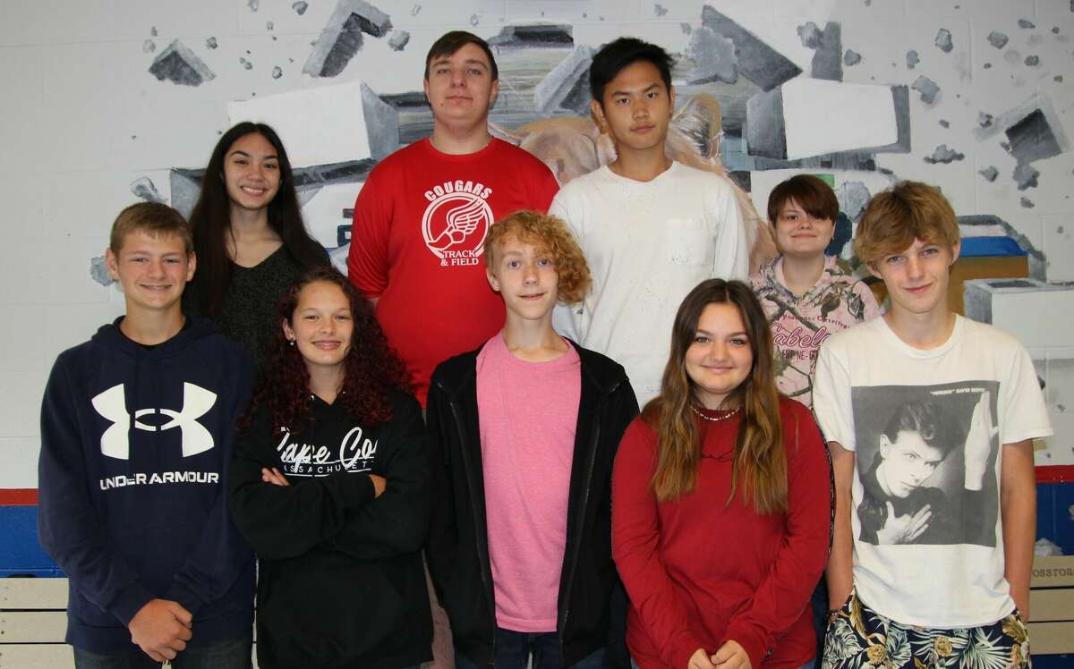 Meet the Crossroads Charter Academy Homecoming court: Front row left to right, freshmen Casper Witherspoon and Madeline Stricker, junior Owen Piippo, sophomores Breana Hillier and Tyler Fitzgerald. Back row left to right, seniors Sky Litrenta, Ryan Beach, Jackie Zhou, and Abby Pruden. Missing from picture is junior Hailee Pace.  