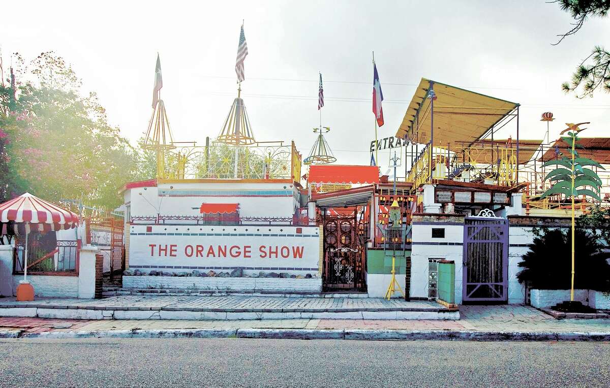 An exterior shot of the Orange Show Visual Arts Center Monument.