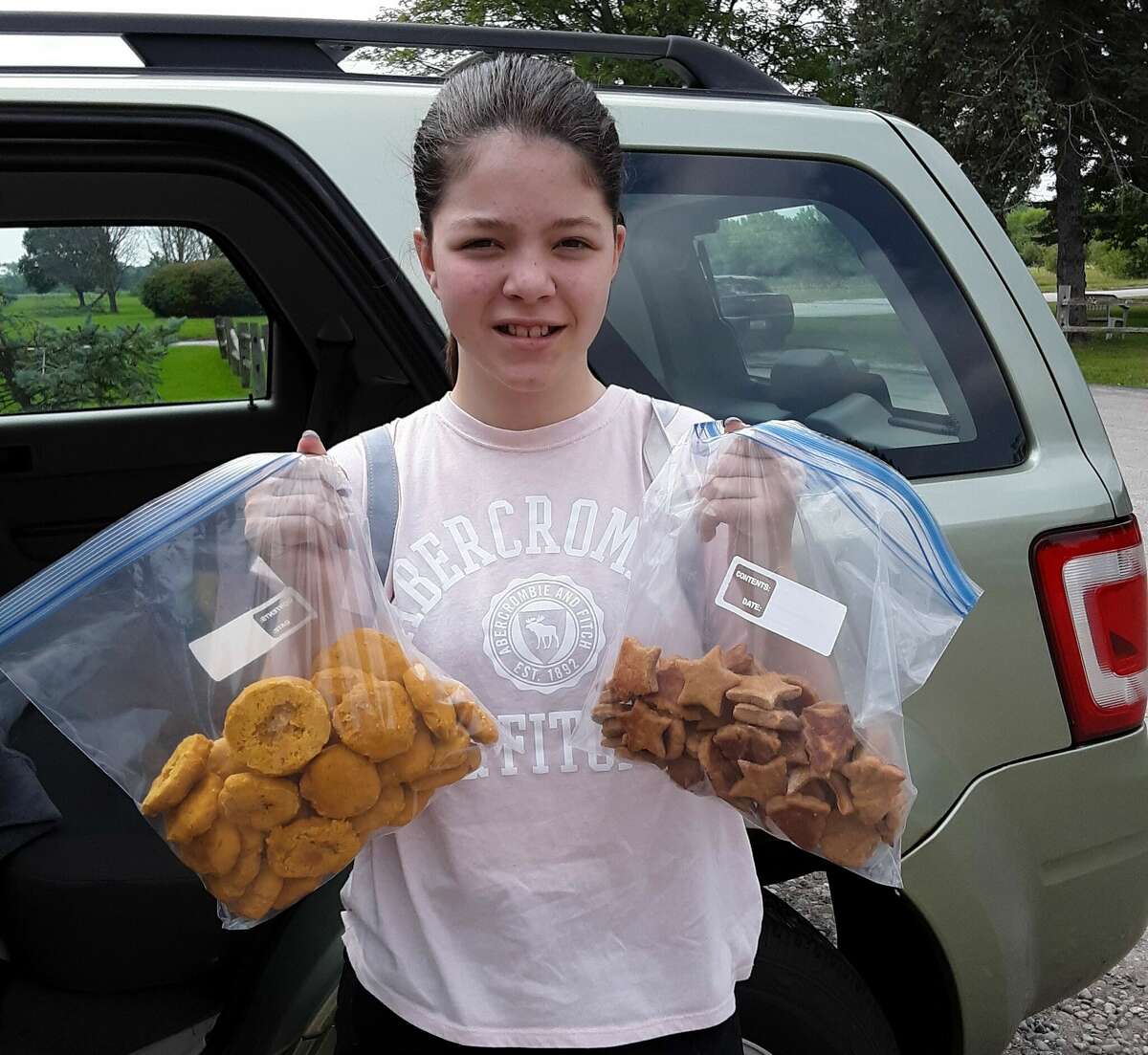 June Mushfield baked homemade dog treats for the Humane Society animal shelter as part of her Girl Scout Silver Award project.