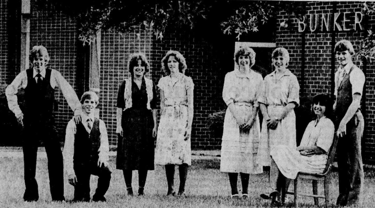 Four sets of twins graduated from Bunker Hill in 1980. From left are Steve and Ken Landreth, Marilyn Ament and Carolyn Woody, Carla Kirby and Maria Ray, and Roxanne Howald and Richard Sims.