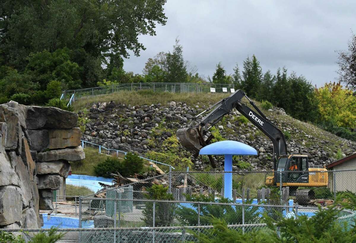 The former Water Slide World Route 9 is under demolition for construction of a planned mixed-use development on Tuesday, Sept. 20, 2022, in Lake George Village, N.Y.