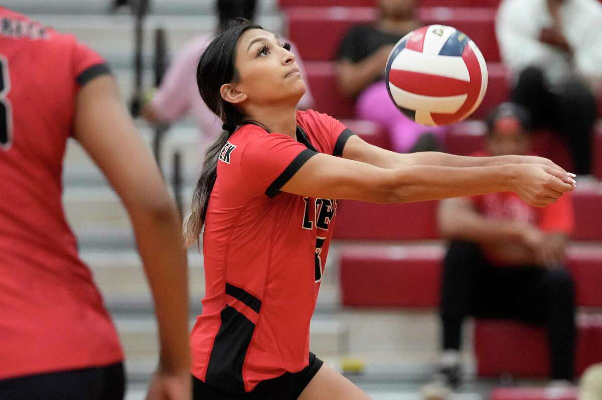 Langham Creek's Leah Rios passes during a high school volleyball match against Cypress Springs, Tuesday, Sept. 19, 2022, in Cypress.