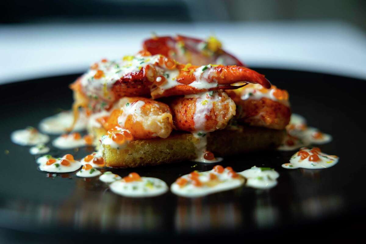 Lobster toast on brioche with Yuzu aioli, smoked trout roe and chive at Tris.