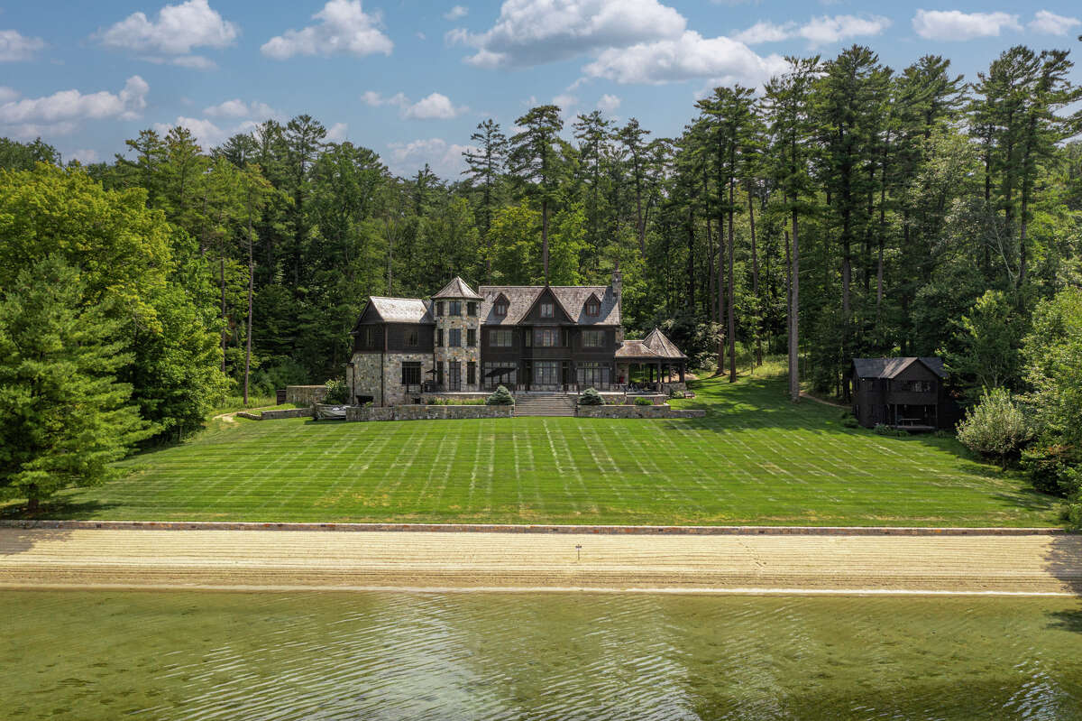 The Twin Lakes estate in Salisbury, Conn. has views of the lake, as well as Bear Mountain. The property's design is reminiscent of the Great Camps of the Adirondacks that were built for the Gilded Age elite.