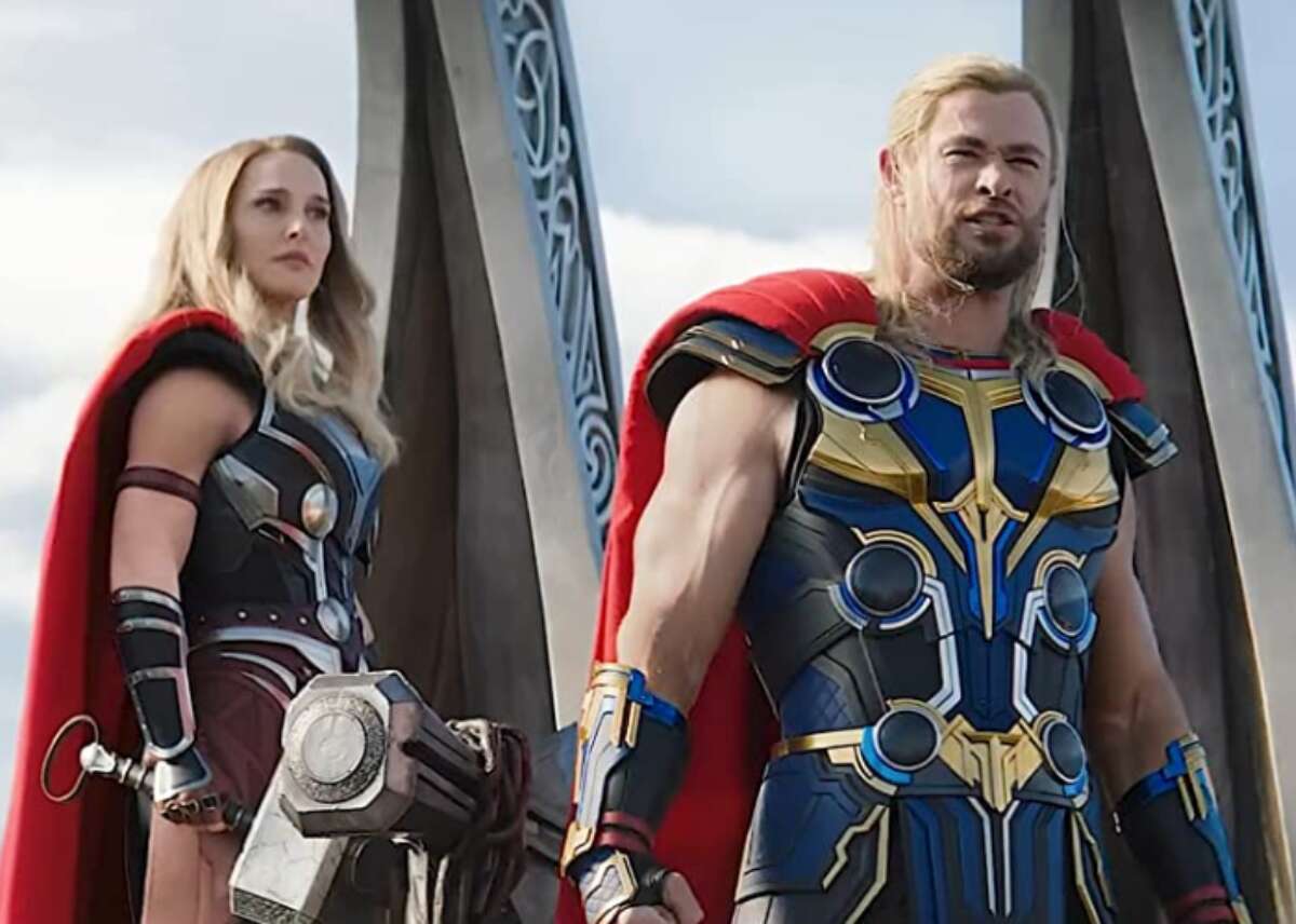 #28. Thor: Love and Thunder (2022) - Director: Taika Waititi - IMDb user rating: 6.5 - Metascore: 57 - Runtime: 118 minutes The sequel to "Thor: Ragnarok" brings back Chris Hemsworth, Tessa Thompson, and Taika Waititi (who also co-wrote the script). Joining the star-studded cast are Russell Crowe, Christian Bale, Natalie Portman, and Jaimie Alexander. In this installment, retirement for Thor (Hemsworth) is disturbed by Gorr the God Butcher (Bale). Thor embarks on an adventure to stop the villain with a little help from his friends King Valkyrie (Thompson), Korg (Waititi), and Jane Foster (Portman).