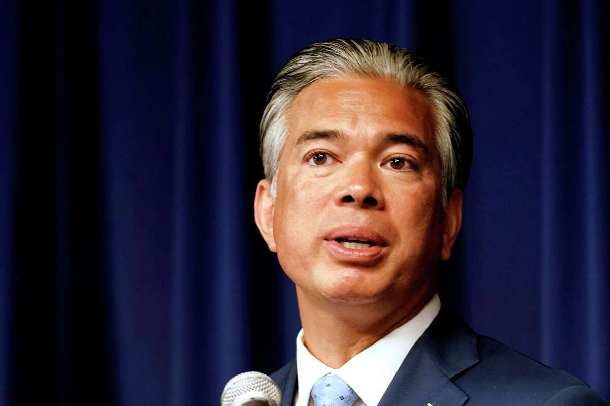 California Attorney General Rob Bonta talks at a news conference in Sacramento, Calif. Bonta announced the creation of what he said was a novel governmental office tasked with combating gun violence in California.