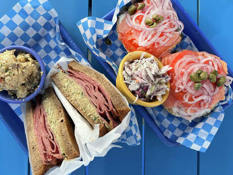 Sandwiches at Bubby's Jewish Soul Food on Northwest Military Drive include the True Believer, left, with pastrami and chopped liver and the Bar Mitzvah, with Nova lox and cream cheese. 