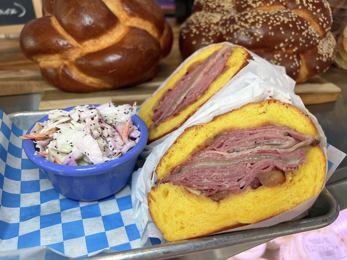 The Pastrami Shmastrami sandwich at Bubby's Jewish Soul Food on Northwest Military Drive includes pastrami, Swiss cheese, and caramel apple and red onion marmalade with a choice of bread, in this case house-baked challah. 