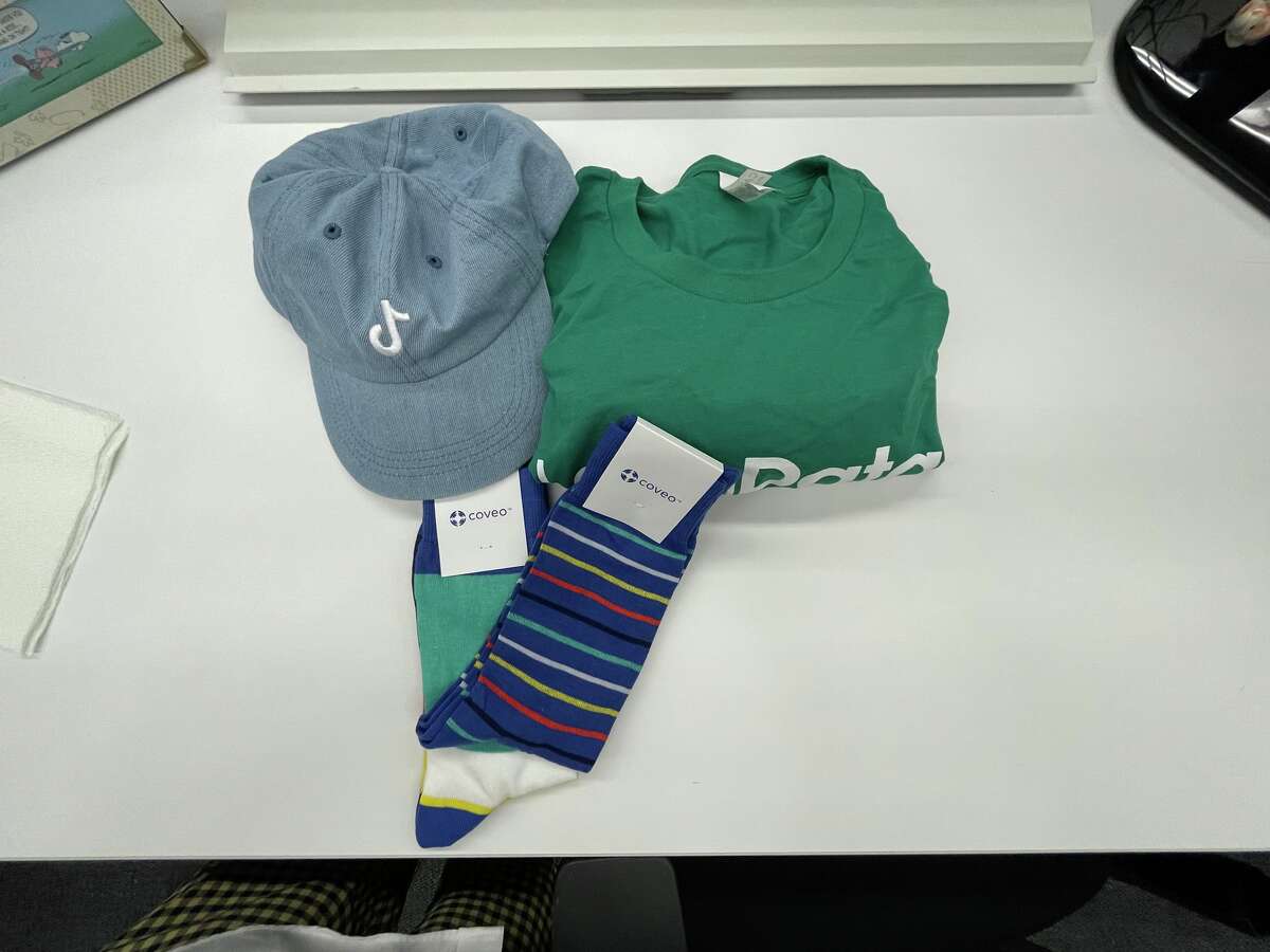 A TikTok hat, a LeanData T-shirt and Coveo socks were all I could muster.