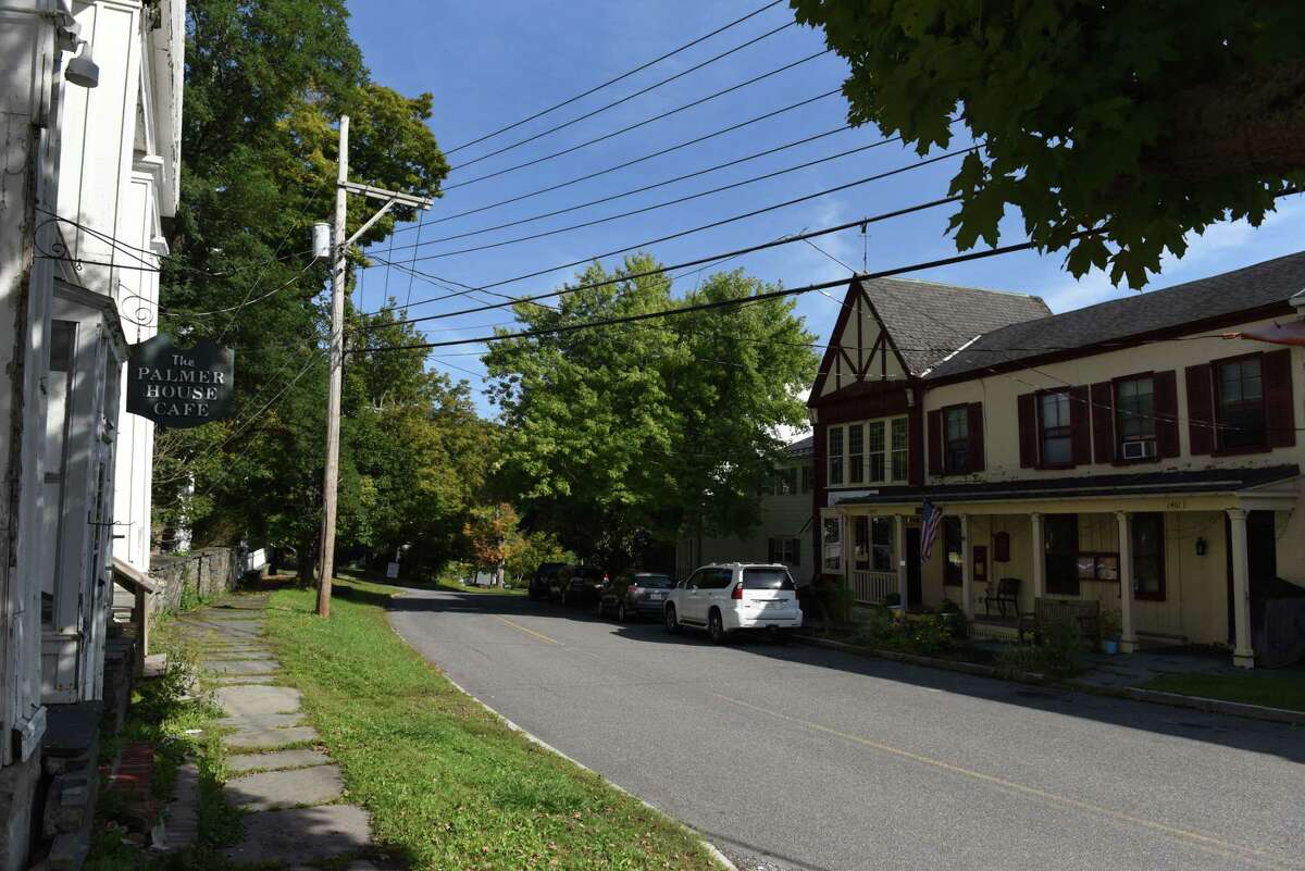 The main street through Rensselaerville on County Route 351 across from the Rensselaerville Library on Wednesday, Sept. 21, 2022, in Rensselaerville, N.Y.