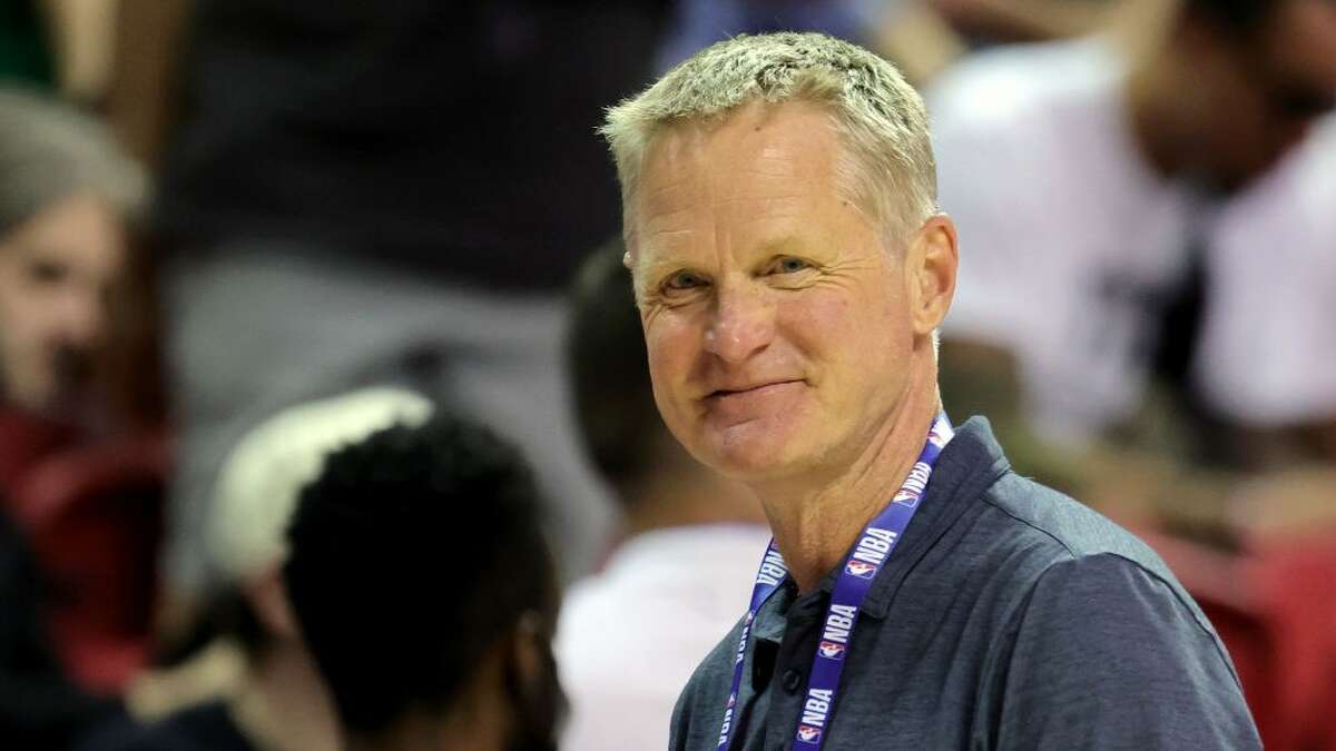 Head coach Steve Kerr of the Golden State Warriors looks on during a 2022 Summer League game.